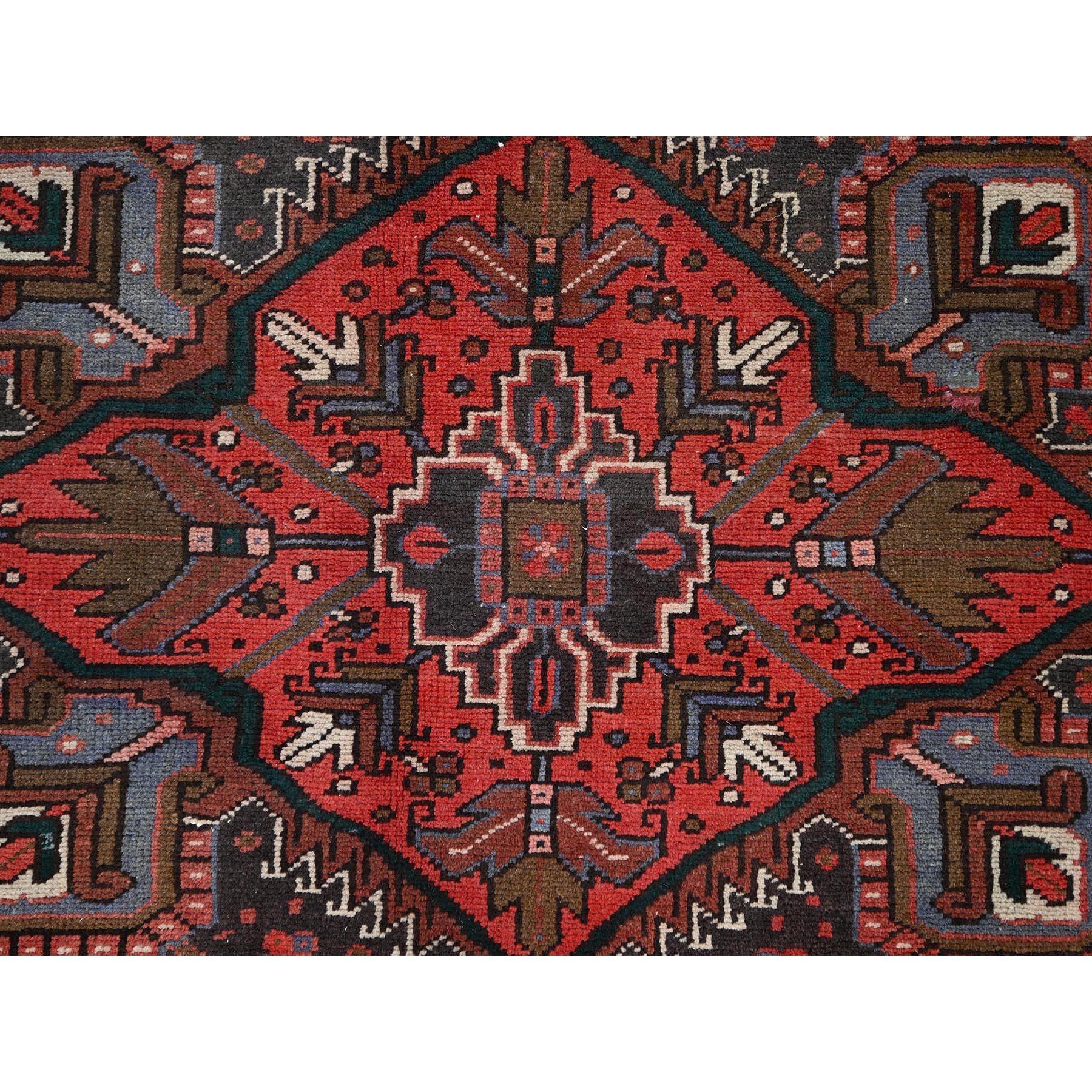 Red Pure Wool Hand Knotted Vintage Persian Heriz Rustic Look Clean Oriental Rug For Sale 4