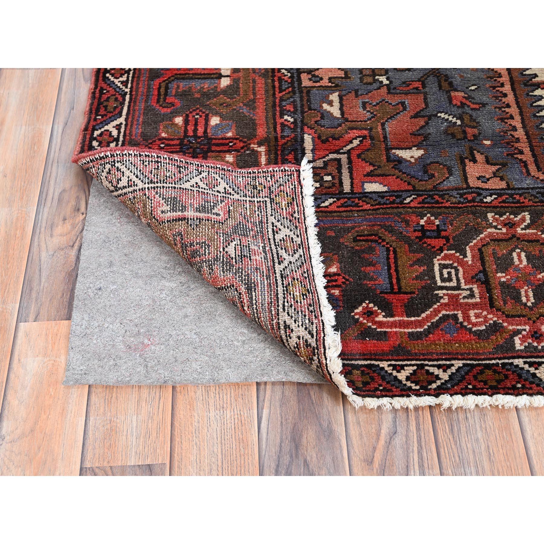 Mid-20th Century Red Pure Wool Hand Knotted Vintage Persian Heriz Rustic Look Clean Oriental Rug For Sale