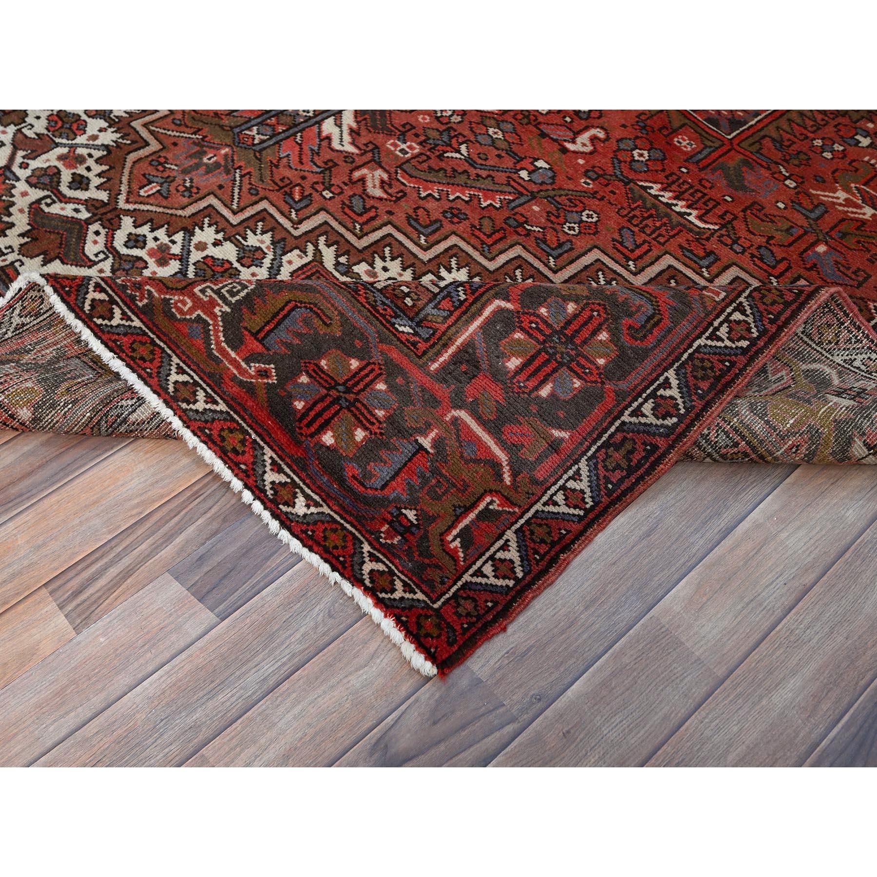 Red Pure Wool Hand Knotted Vintage Persian Heriz Rustic Look Clean Oriental Rug For Sale 2