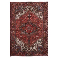 Handgeknüpfter persischer Heriz-Teppich aus reiner Wolle, rustikaler Vintage-Look, sauberer Orientteppich in Rot