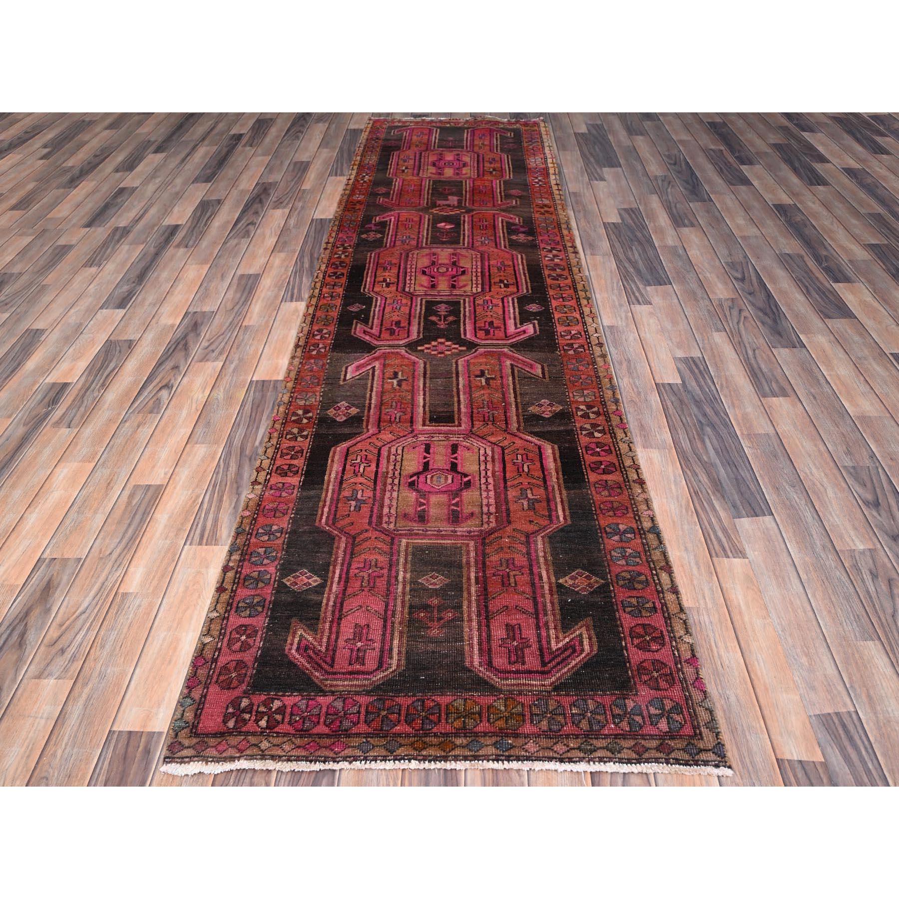 Medieval Red Pure Wool Vintage Northwest Persian Clean Hand Knotted Distressed Runner Rug For Sale