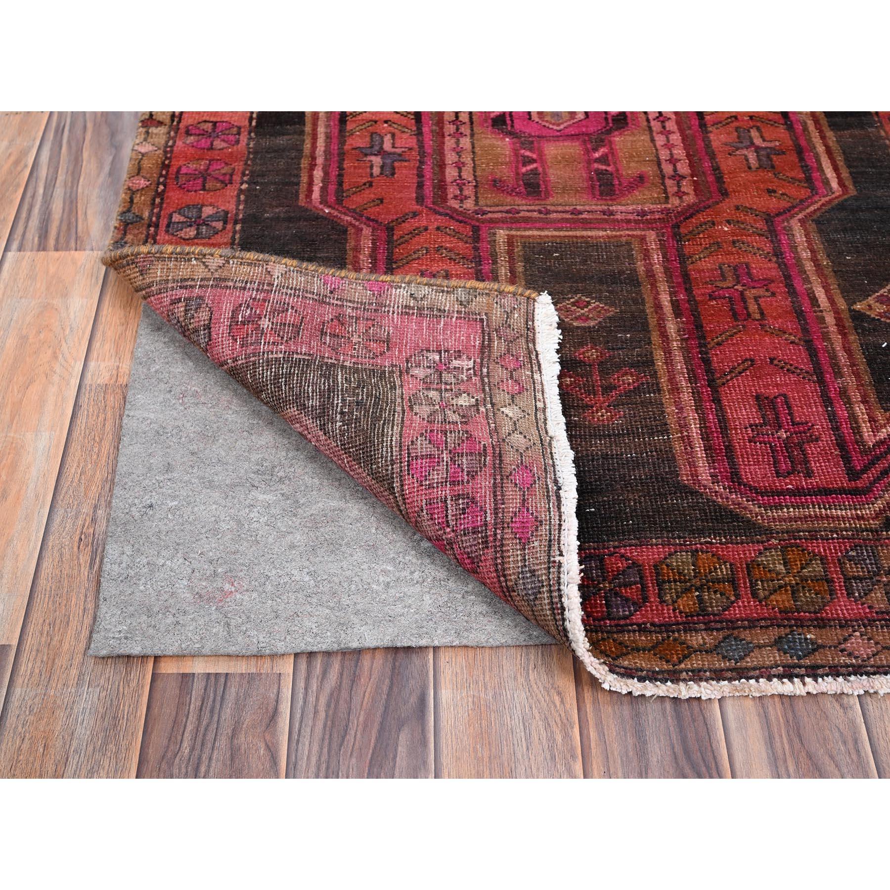 Hand-Knotted Red Pure Wool Vintage Northwest Persian Clean Hand Knotted Distressed Runner Rug For Sale