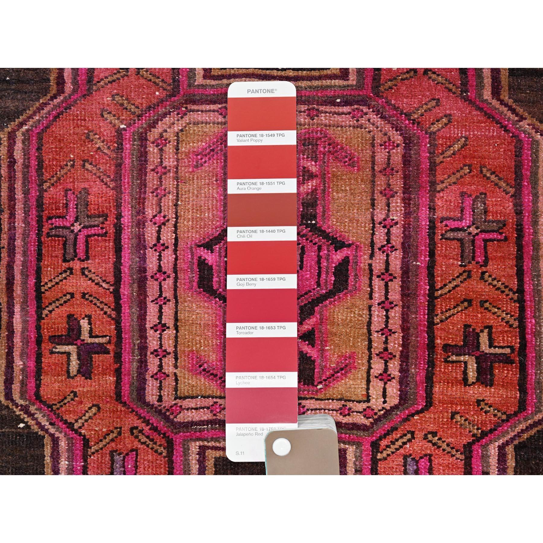 Red Pure Wool Vintage Northwest Persian Clean Hand Knotted Distressed Runner Rug In Good Condition For Sale In Carlstadt, NJ
