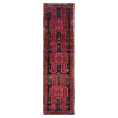 Red Pure Wool Retro Northwest Persian Clean Hand Knotted Distressed Runner Rug