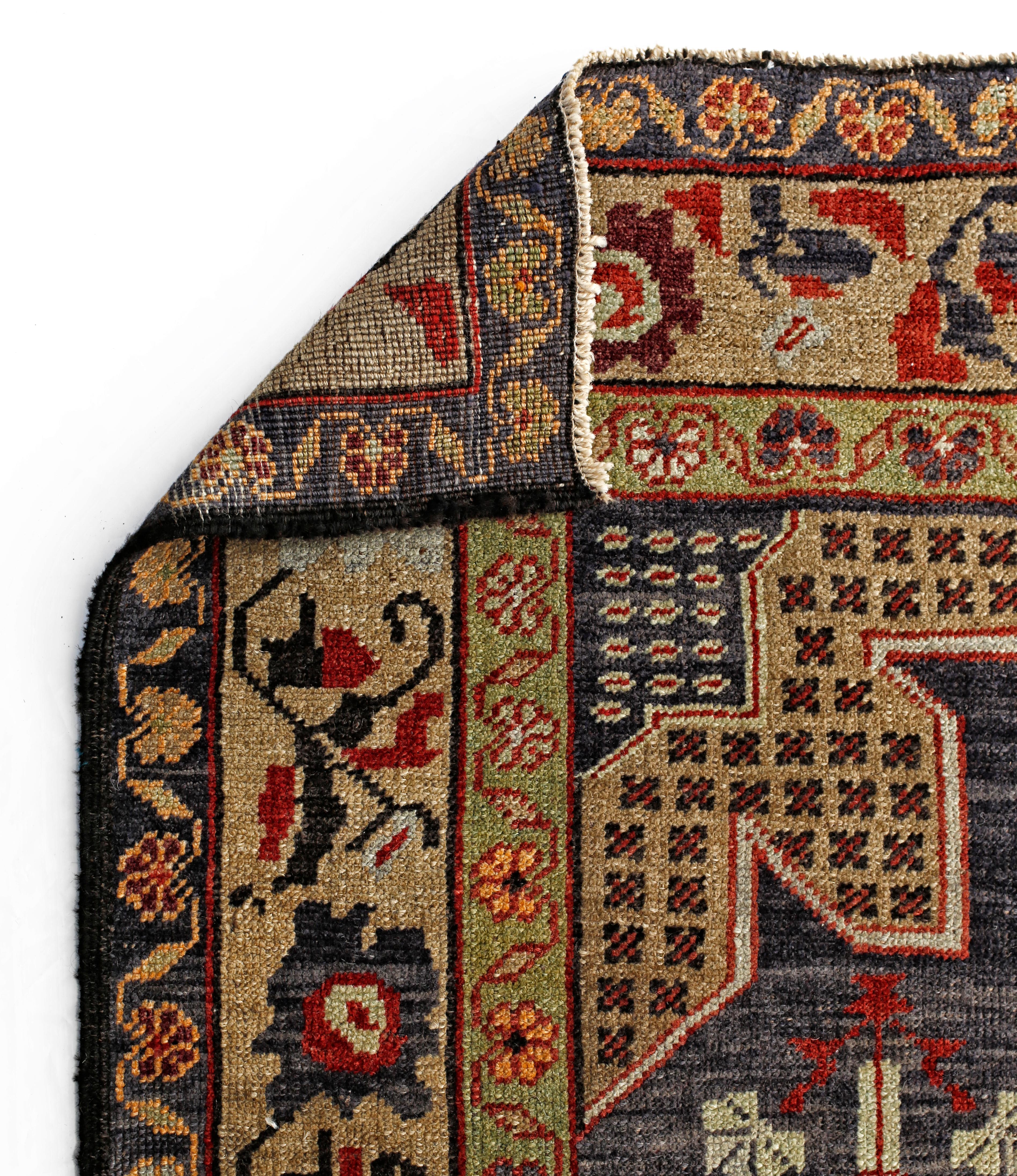 Oushak Red, Purple and Beige Handmade Wool Turkish Old Anatolian Konya Distressed Rug For Sale