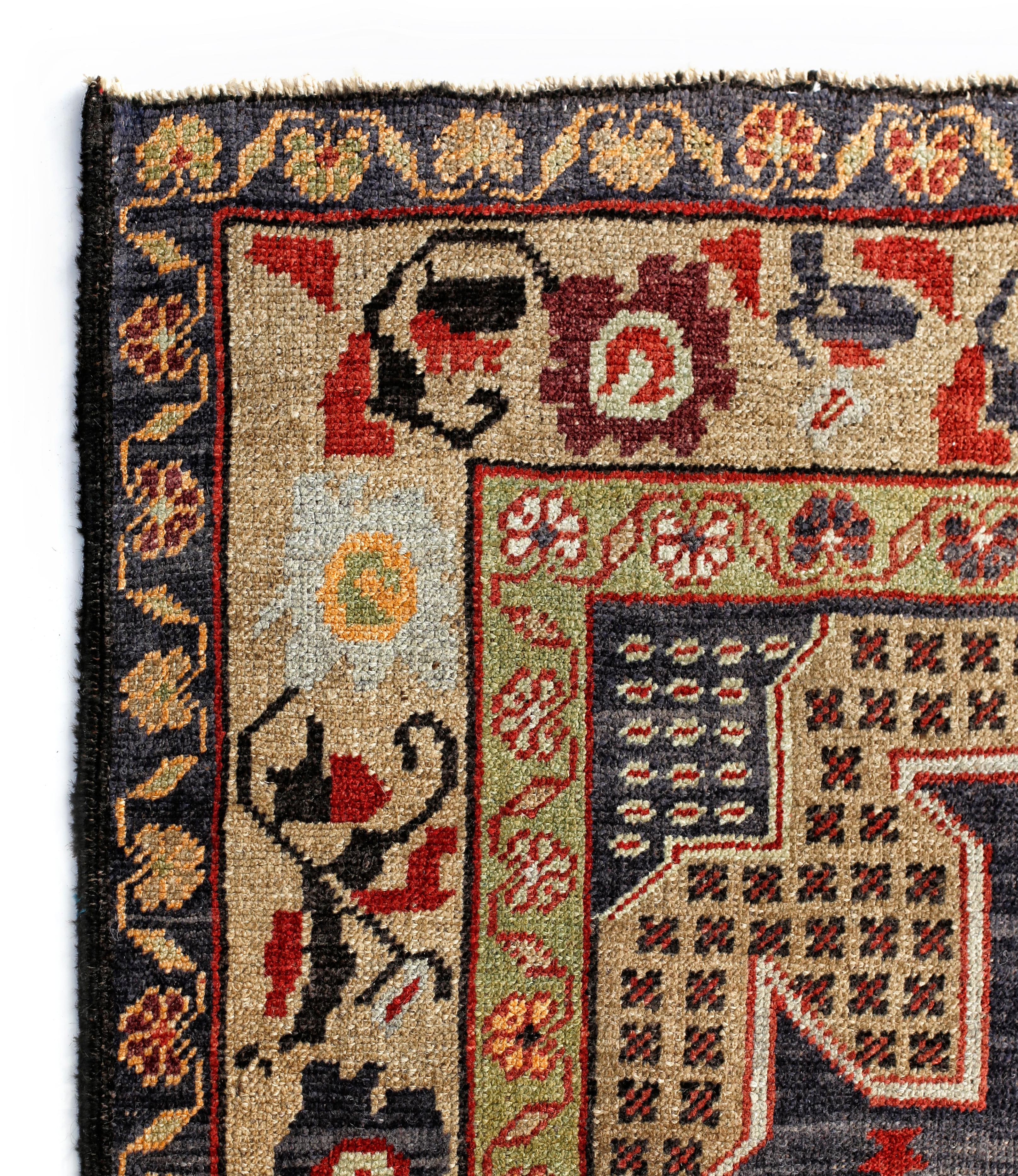 Hand-Knotted Red, Purple and Beige Handmade Wool Turkish Old Anatolian Konya Distressed Rug For Sale