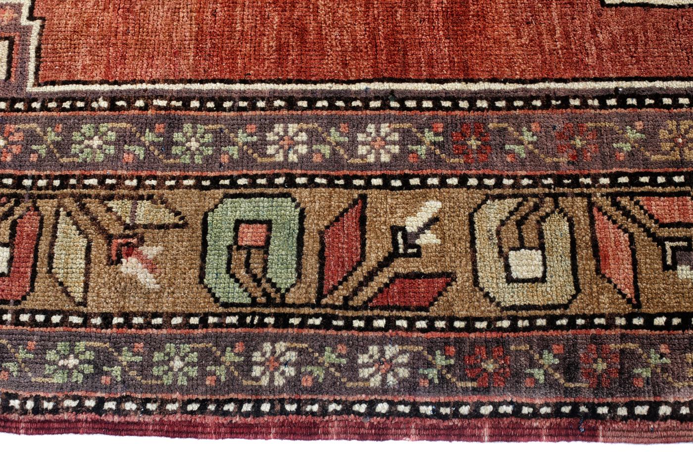 Oushak Red, Purple and Beige Handmade Wool Turkish Old Anatolian Konya Distressed Rug For Sale
