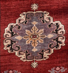 Red, Purple and Black Handmade Wool Turkish Old Anatolian Konya Distressed Rug