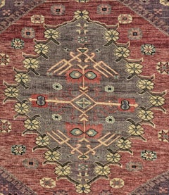 Red, Purple and Gray Handmade Wool Turkish Old Anatolian Konya Rug