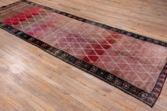 Red and Purple Vintage Turkish Kars Runner, Diamond Pattern, Dark Borders