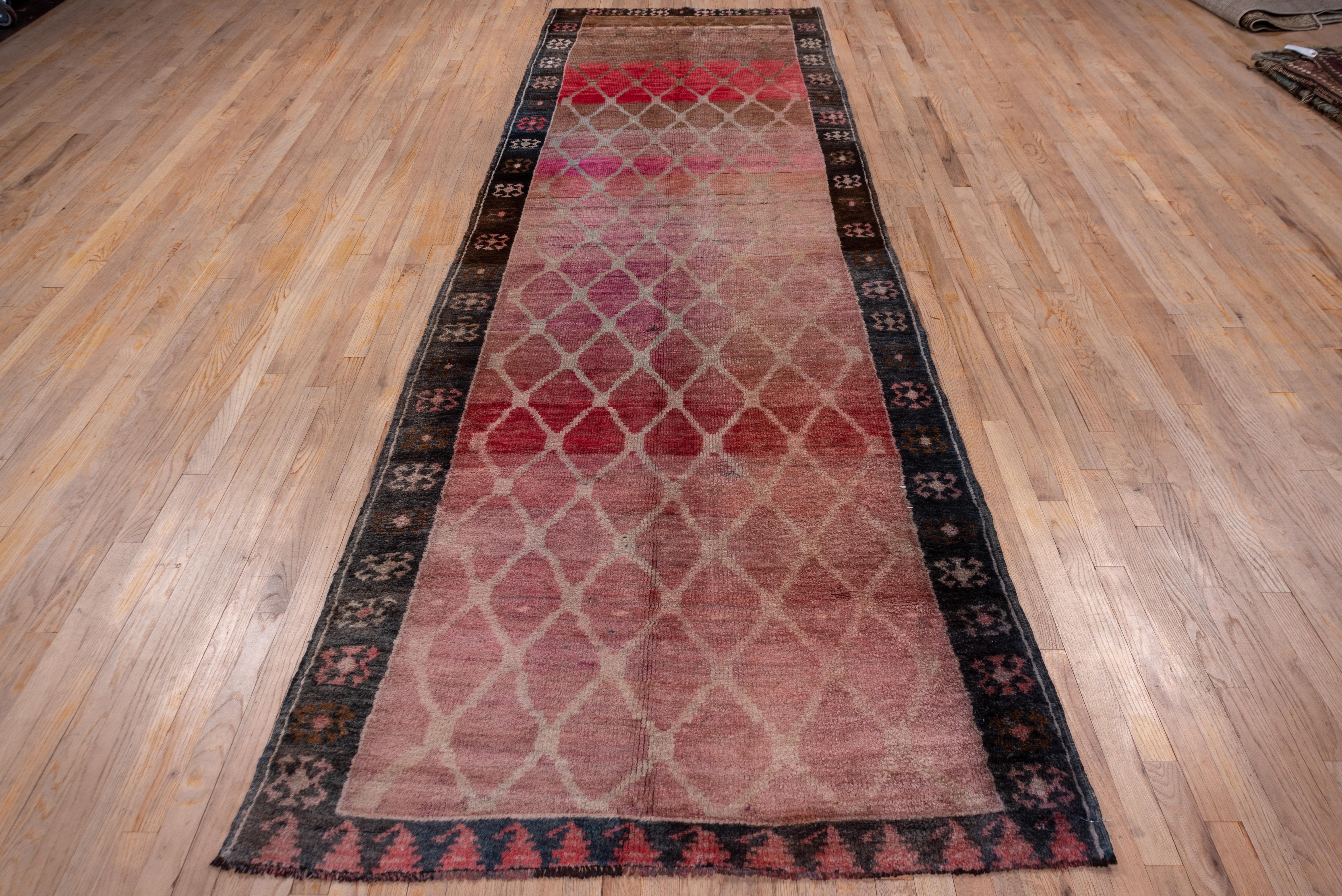 Hand-Knotted Red and Purple Vintage Turkish Kars Runner, Diamond Pattern, Dark Borders For Sale