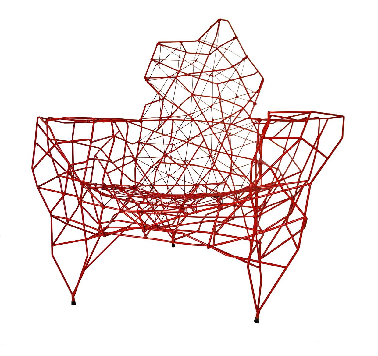 Iconic cherry red 'Pylon' chair made with steel wiring.