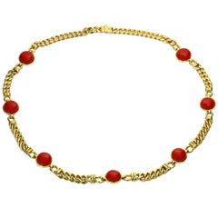 Red Quartz Yellow Gold Curb Chain Italian Necklace