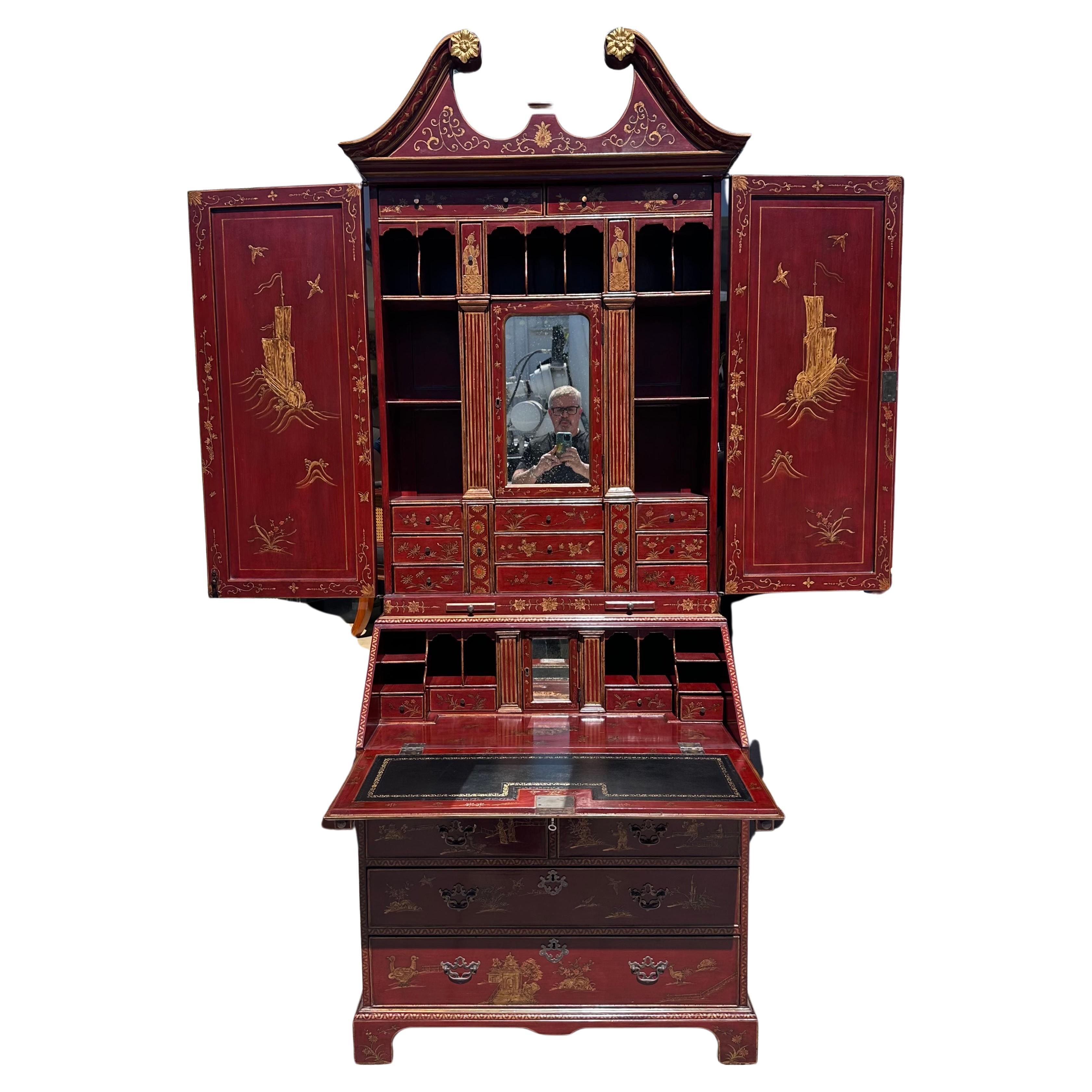 Escritorio secretario biblioteca Burton-Ching estilo Queen Anne rojo