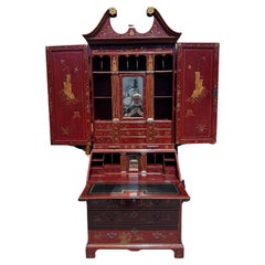 Escritorio secretario biblioteca Burton-Ching estilo Queen Anne rojo