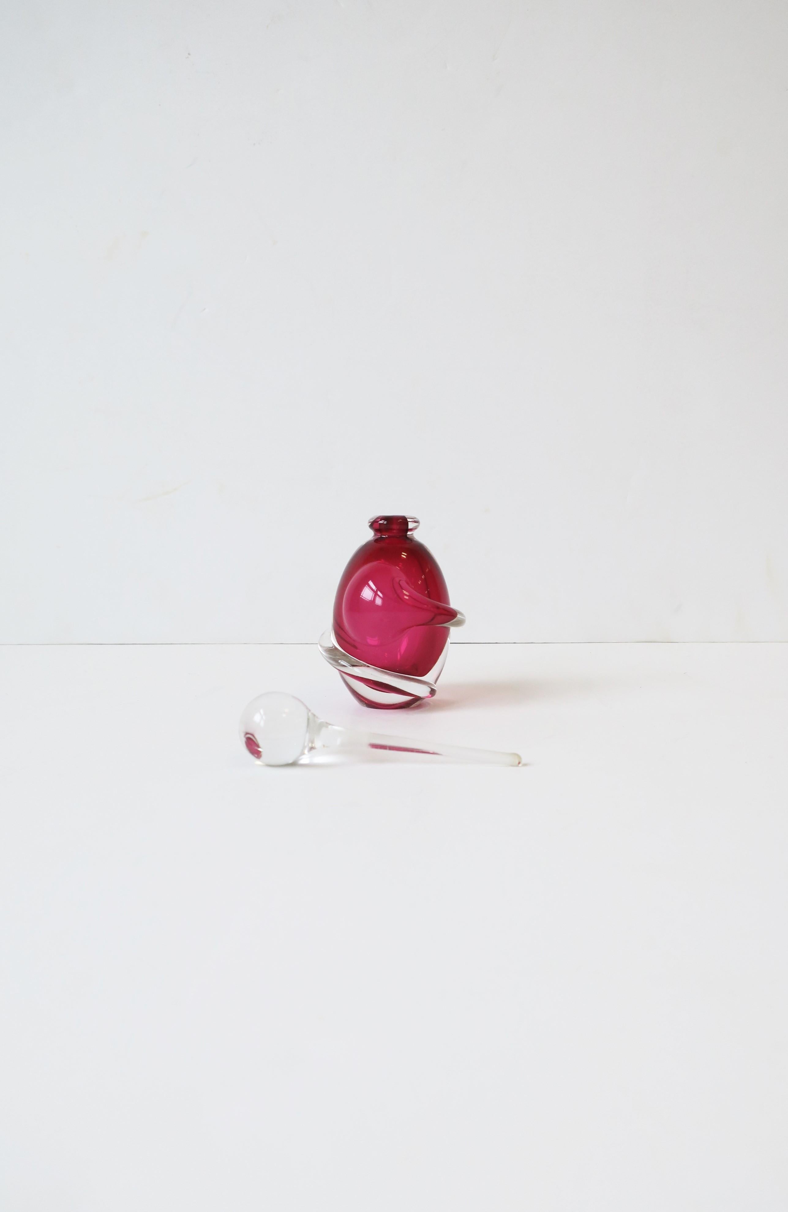 Red Raspberry Art Glass Perfume Vanity Bottle, Signed For Sale 6