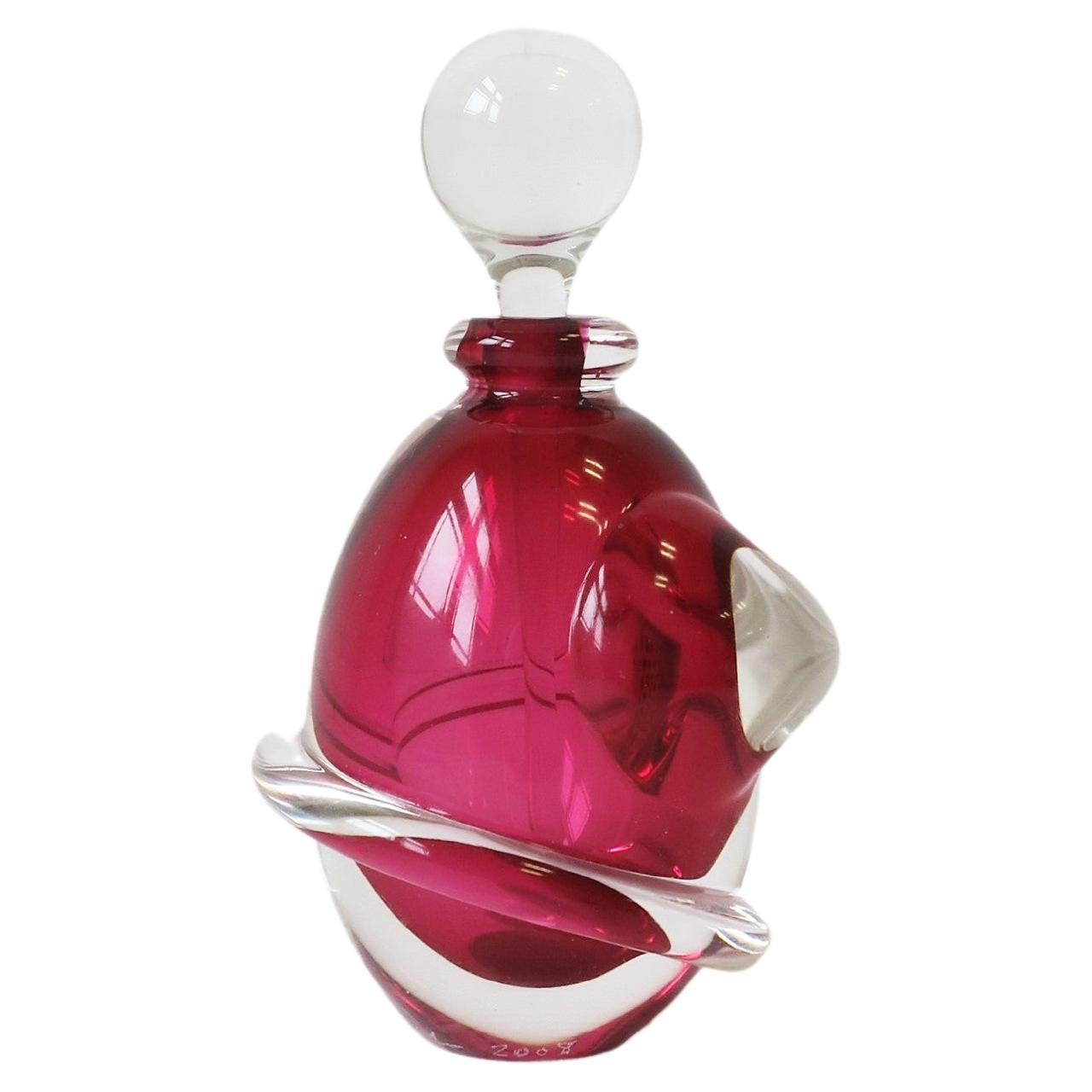 Red Raspberry Art Glass Perfume Vanity Bottle, Signed