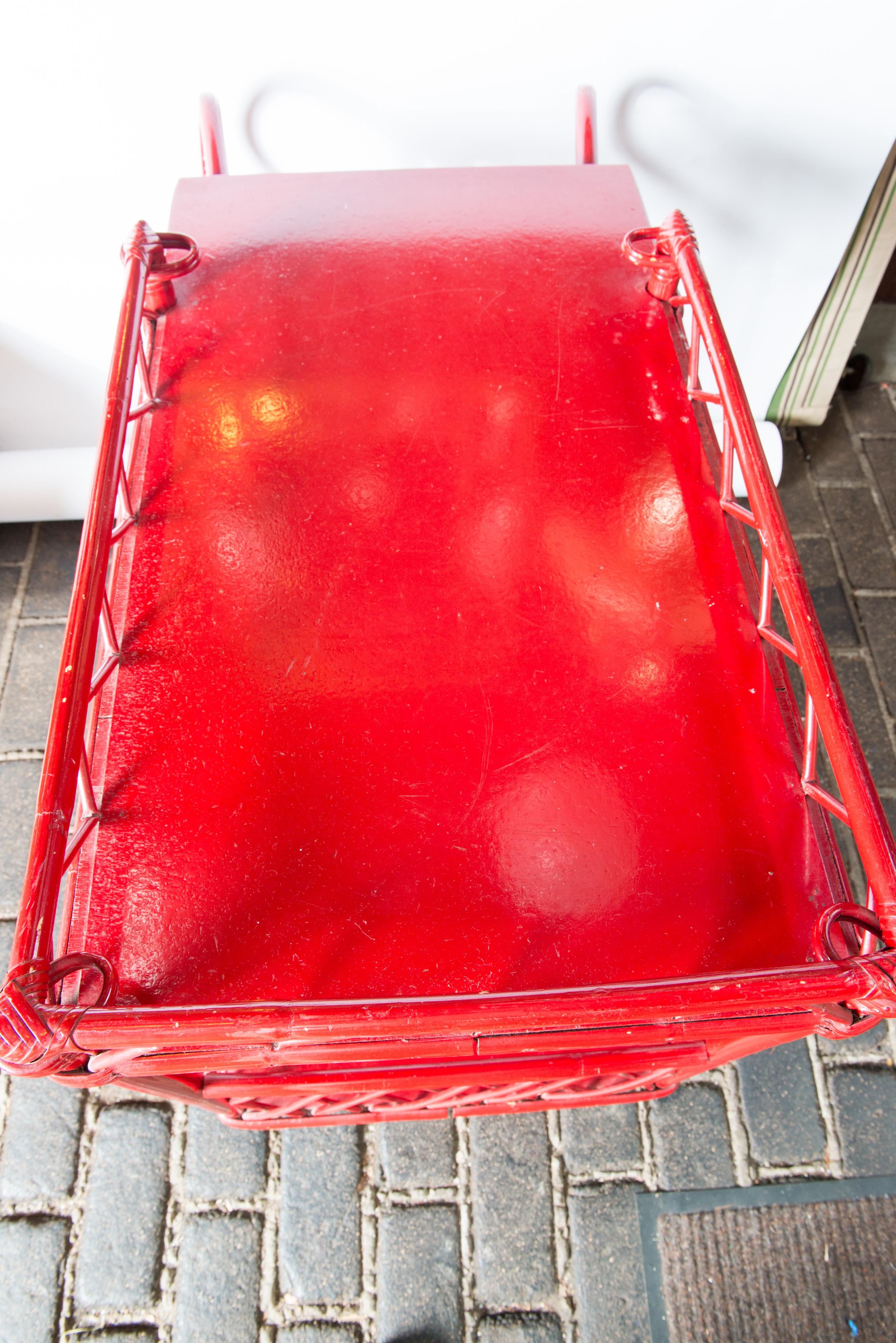 Red Rattan Bar Cart 6