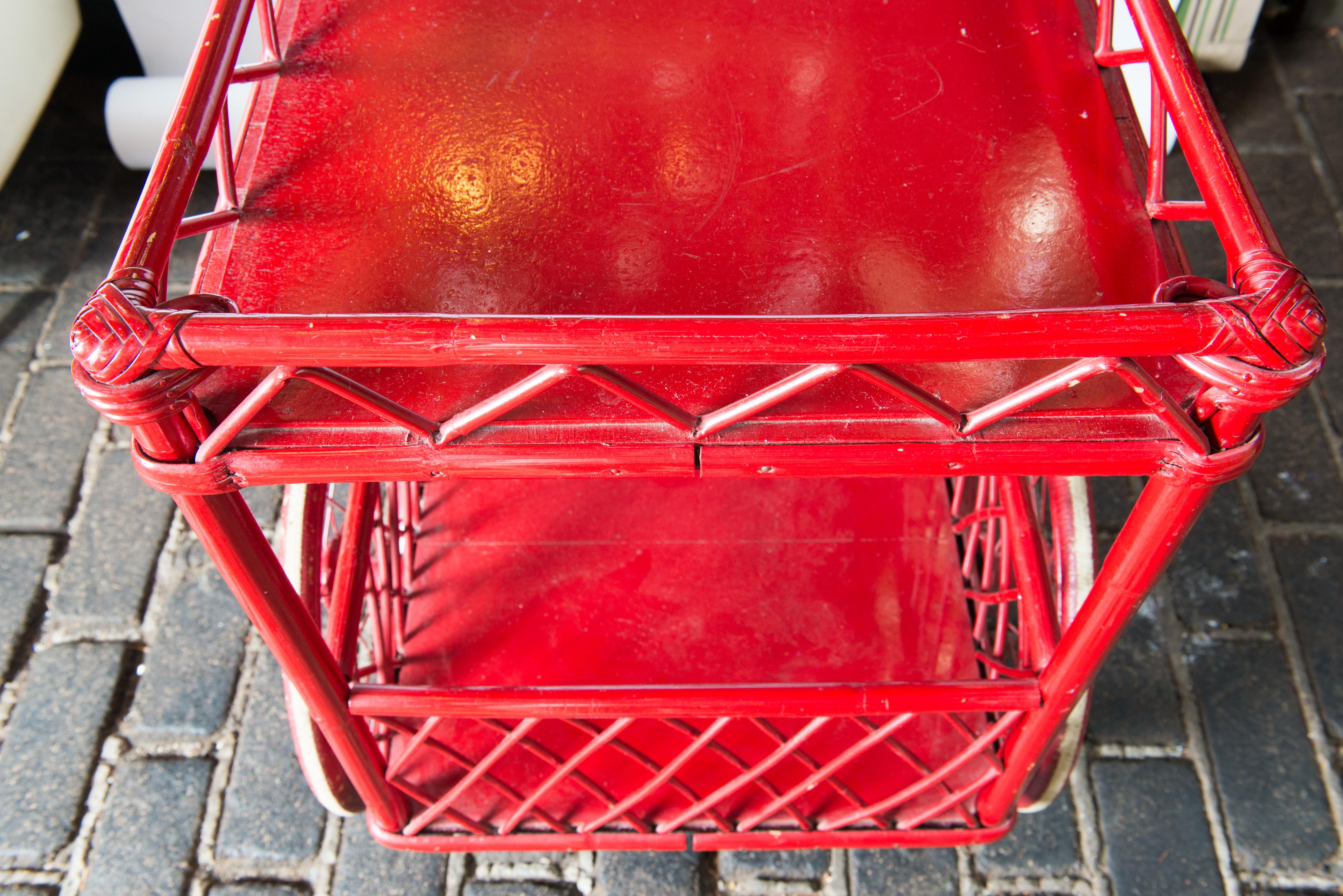 Red Rattan Bar Cart 4