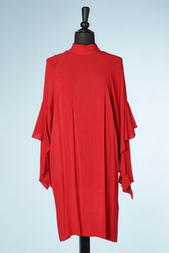 Rotes Viskose-Cocktailkleid mit Rüschen an den Ärmeln