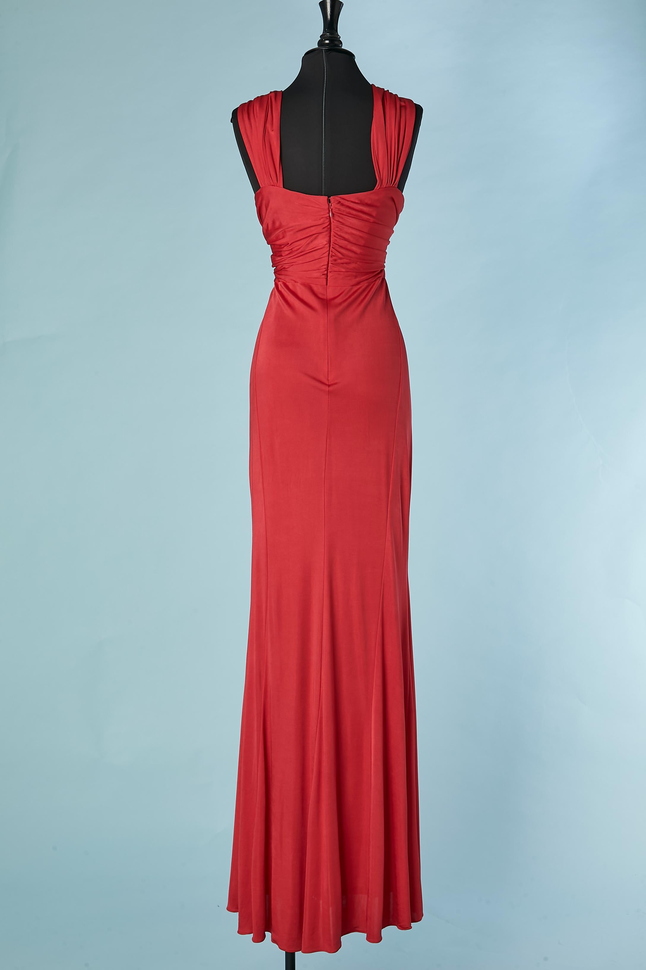 Women's Red rayon jersey evening dress draped on the bust and back Donna Karan  For Sale