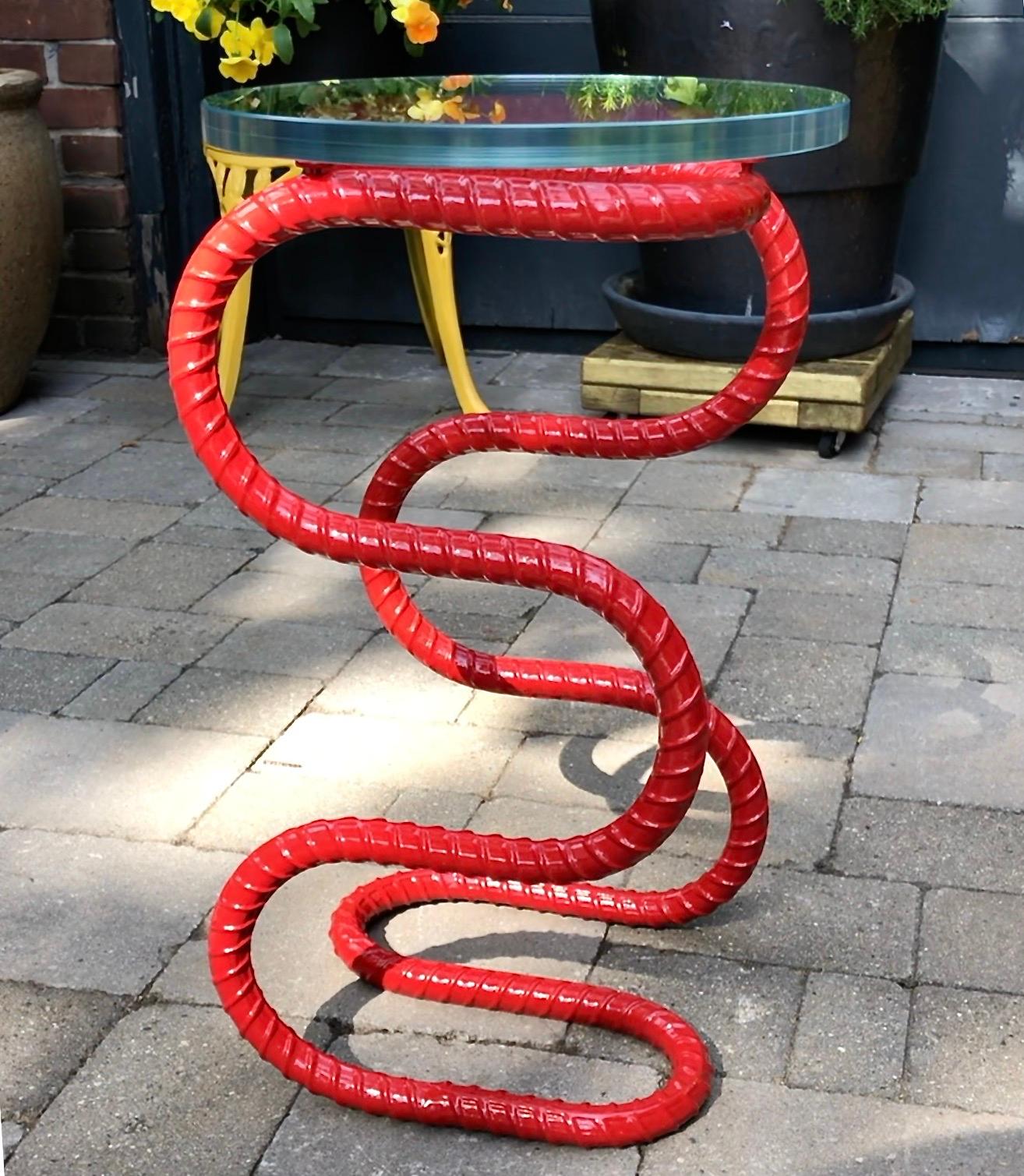 Canadian Rebar Steel Side Table With Starphire Glass Top For Sale