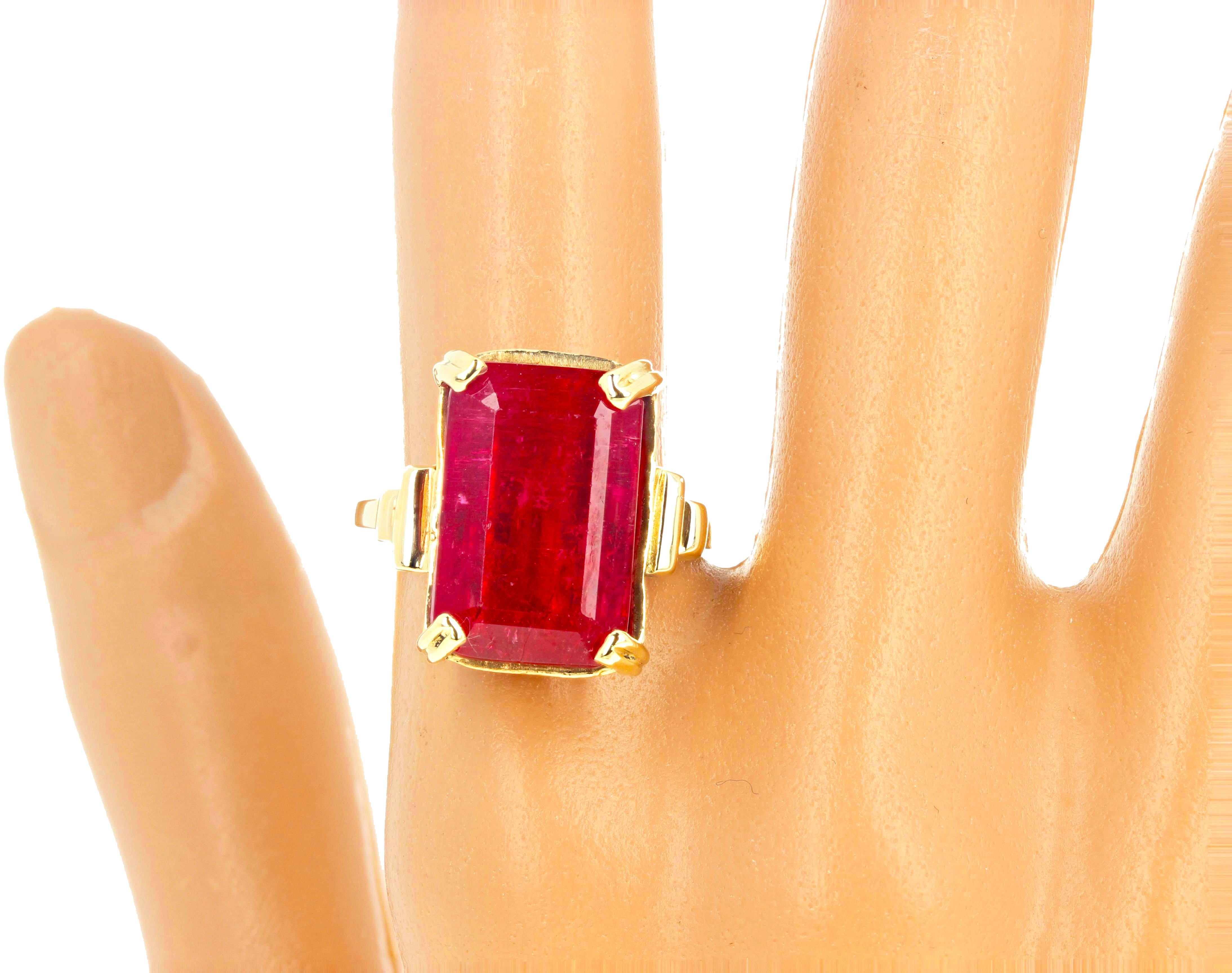 Gorgeous natural sparkling red Tourmaline set in this lovely antique 10Kt gold ring size 8 (sizable for free). Spectacular optical effect in the Tourmaline exhibits brilliant reflections and fire highlights in spectral colors of red and pinkyred and