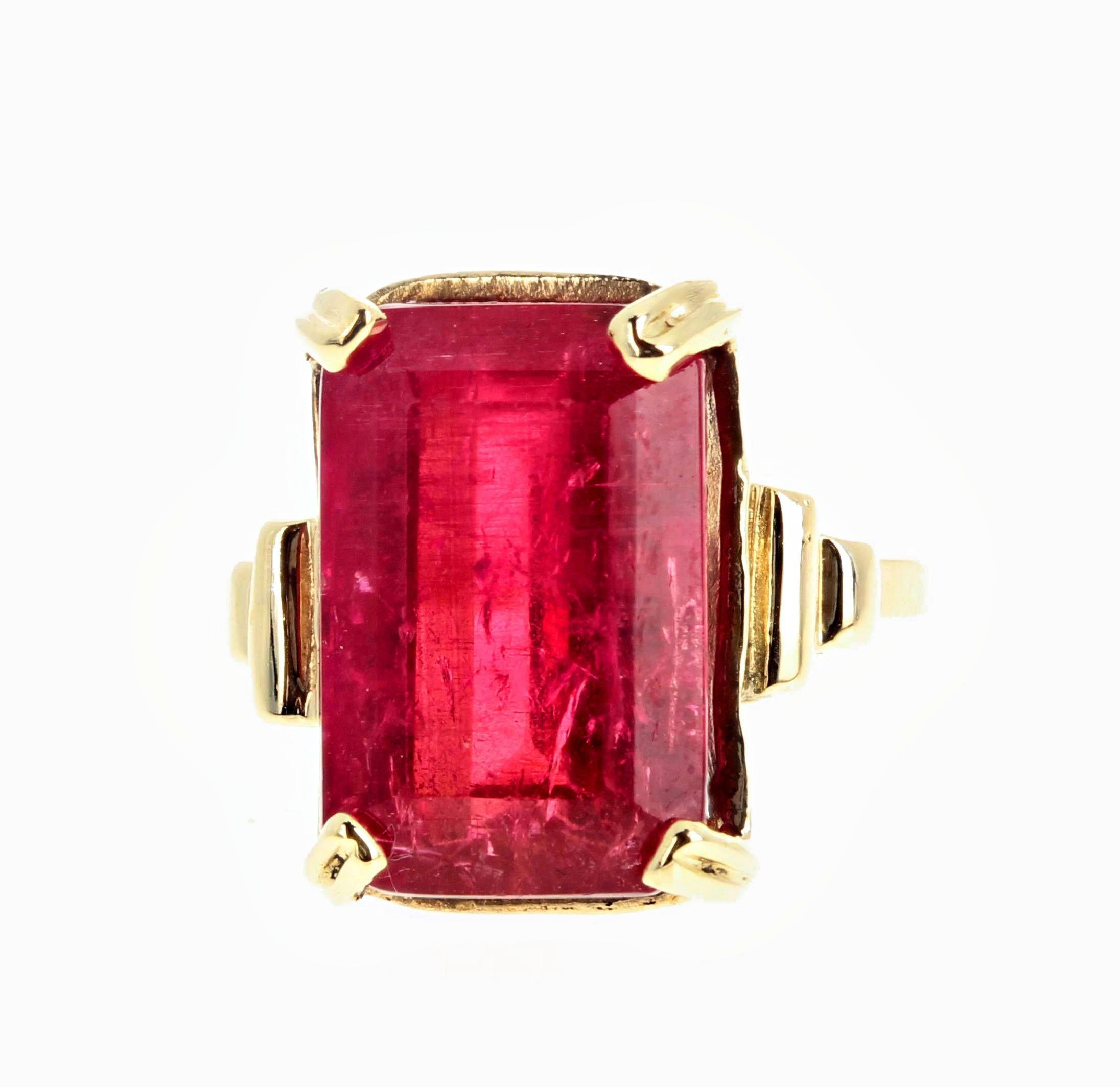 Cushion Cut AJD Intensely Glowing 8.5Cts Red Real Tourmaline Gold Ring