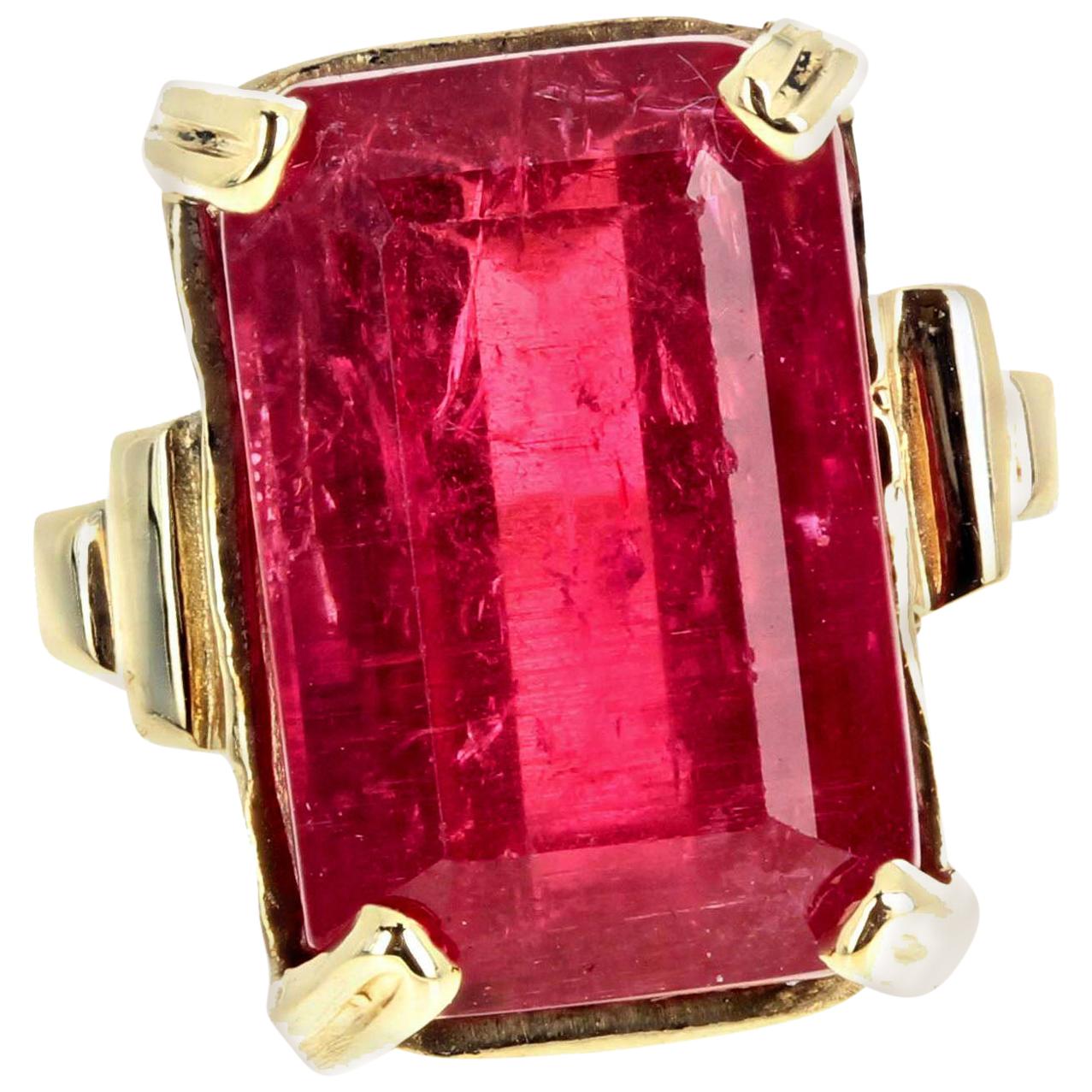 AJD Intensely Glowing 8.5Cts Red Real Tourmaline Gold Ring