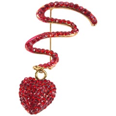 Red Rhinestone Love Cupid Heart Thunderbolt Statement Pin Brooch