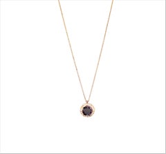 Red Rhodolite Garnet Diamond Halo Statement Pendant Necklace 18 Karat Rose Gold