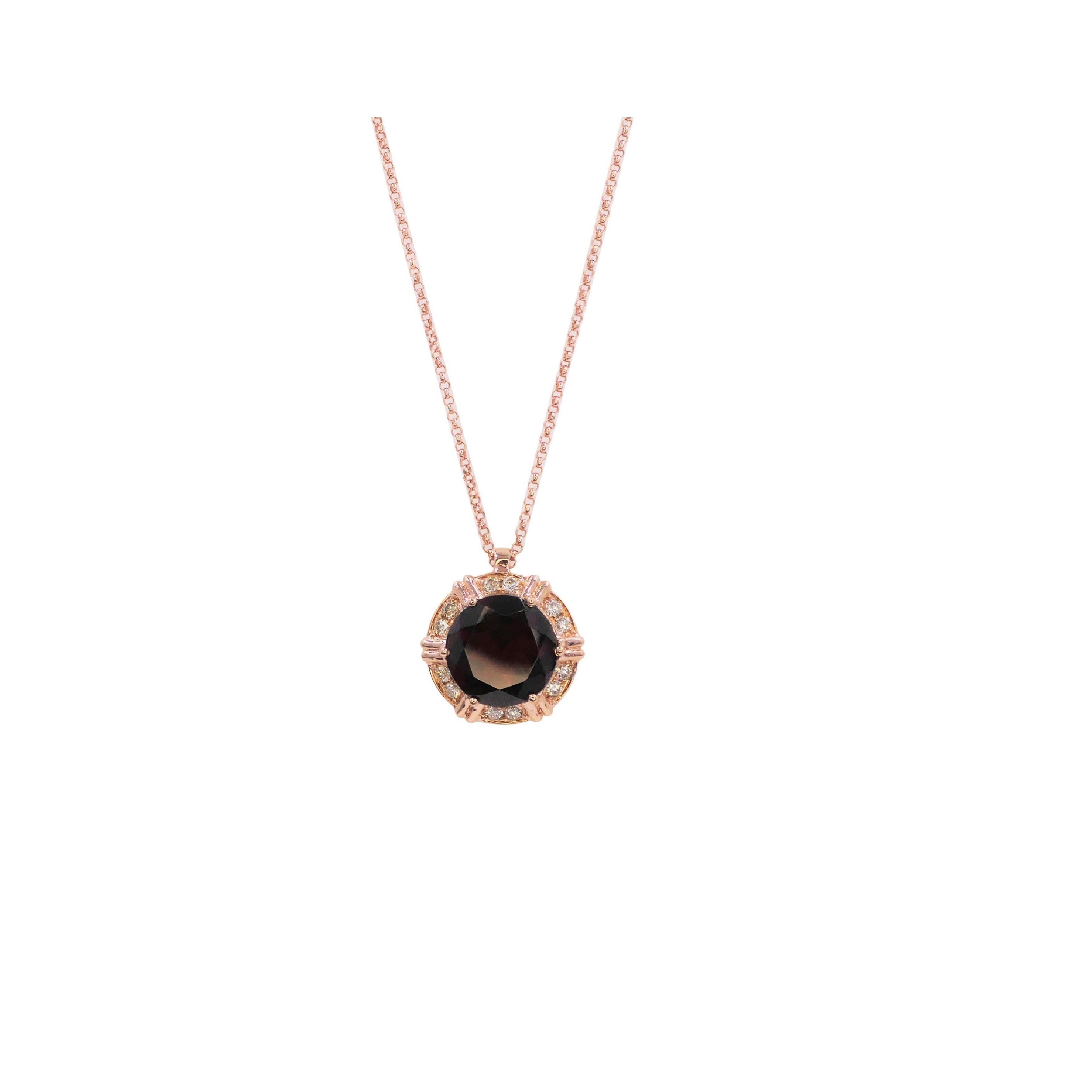Taglio a rosa Collana con ciondolo a raggiera in oro rosa 18 carati con granato rosso e diamanti in vendita