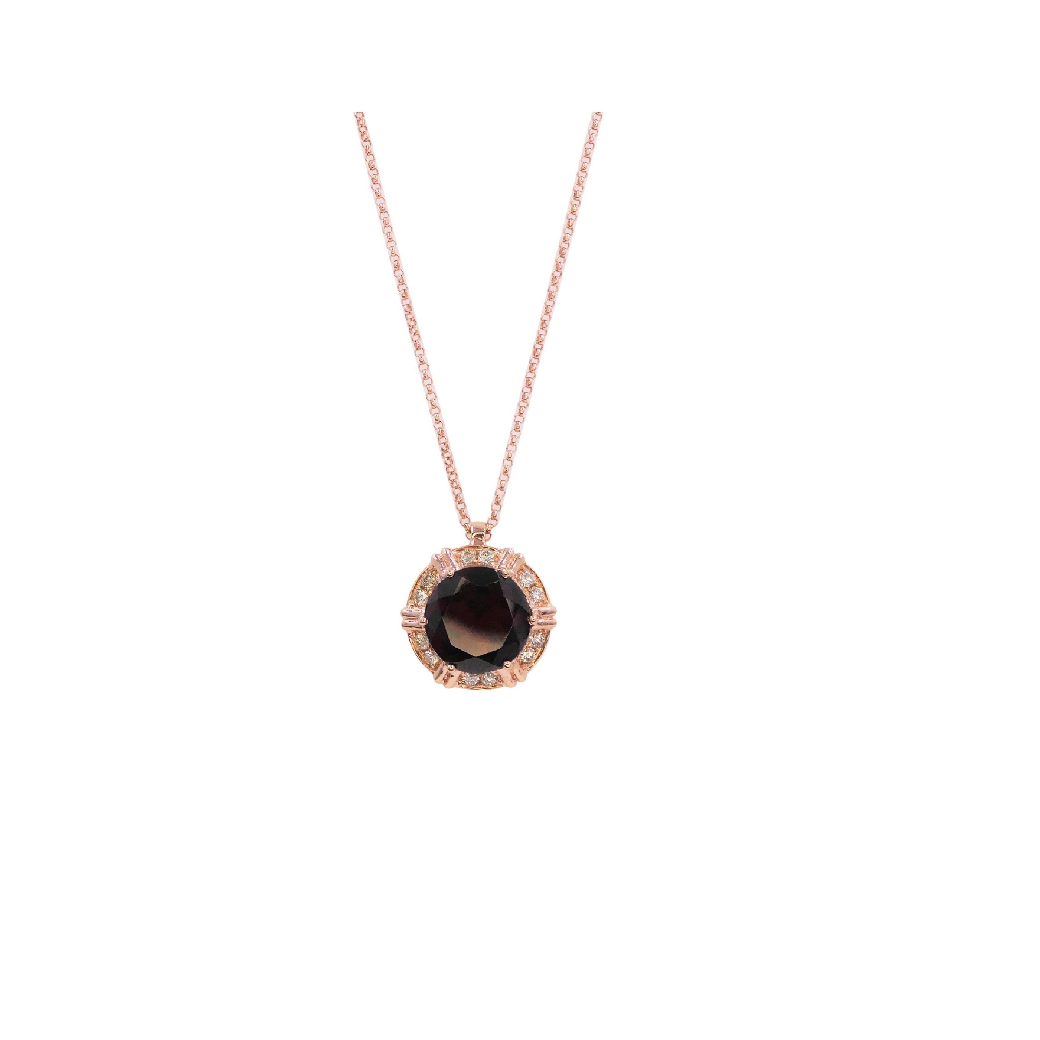 Modern Red Rhodolite Garnet Diamond Halo Statement Pendant Necklace 18 Karat Rose Gold For Sale