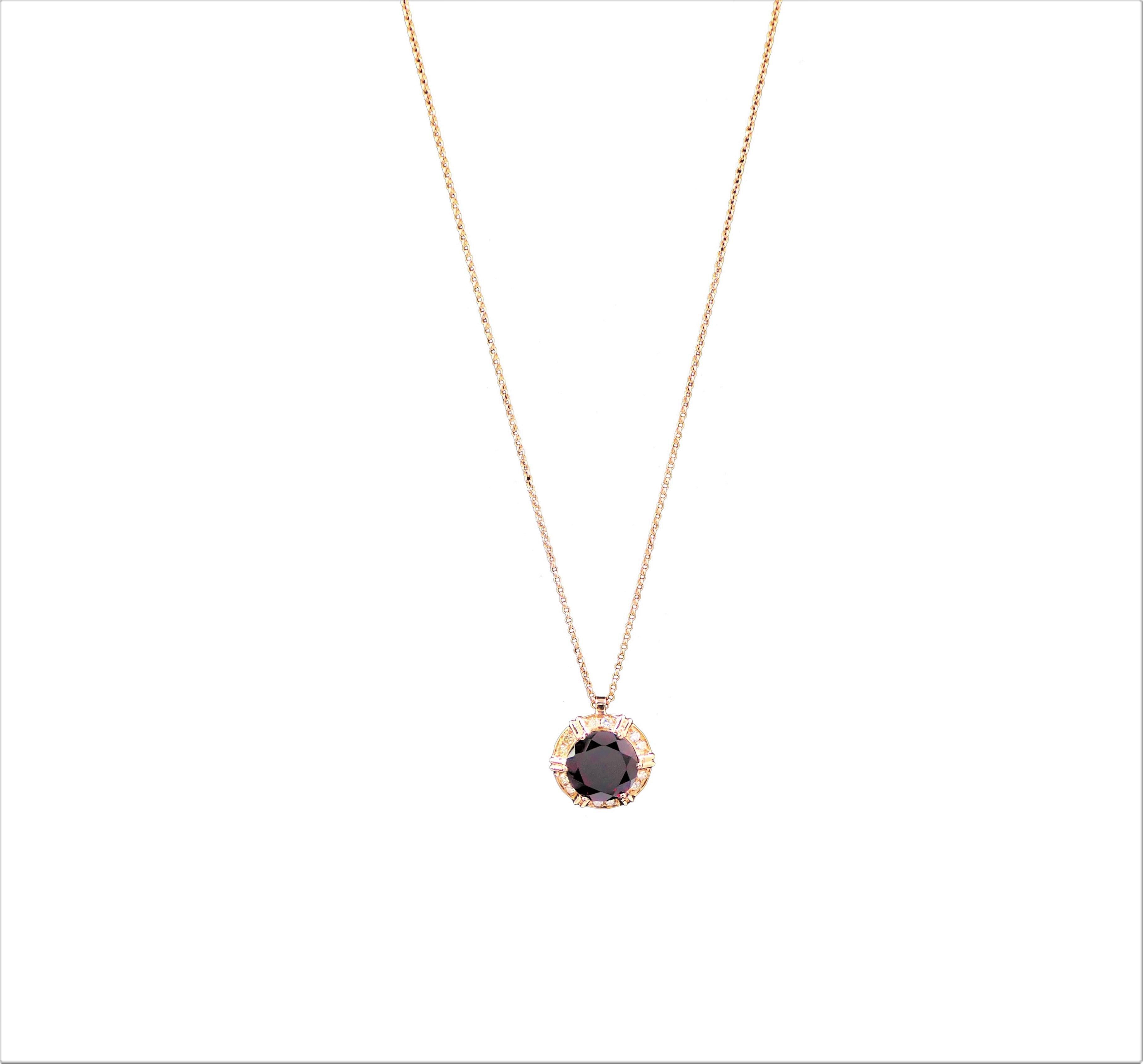 Red Rhodolite Garnet Diamond Halo Statement Pendant Necklace 18 Karat Rose Gold In New Condition For Sale In Oakton, VA