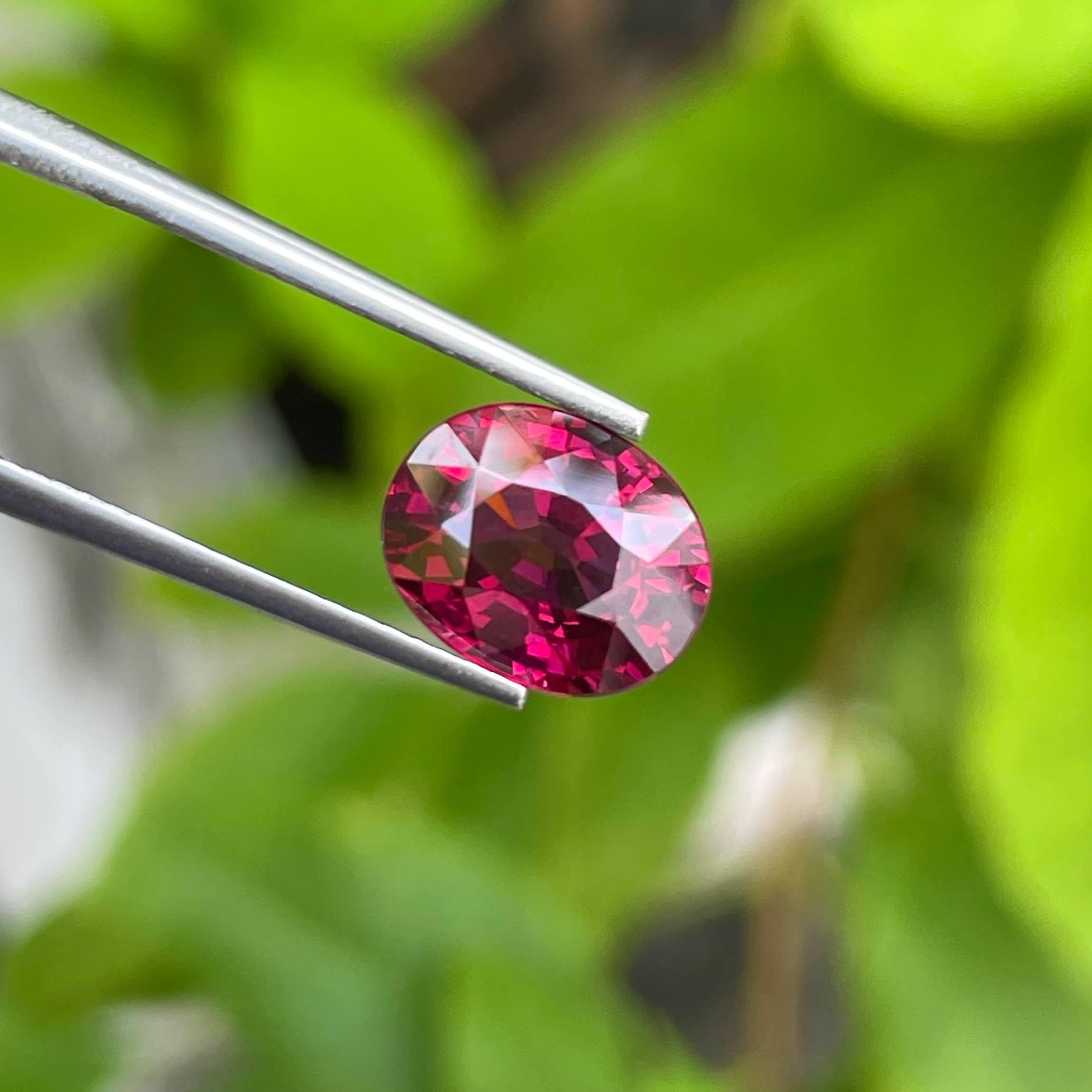 Weight 3.65 carats 
Dimensions 9.9x7.9x5.5 mm
Origin Malawi
Treatment None
Shape Oval
Clarity Eye Clean
Cut Step Oval




The Red Rhodolite Garnet, a dazzling gemstone of exceptional beauty, captivates with its intense hue and remarkable