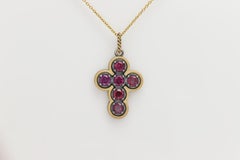 Red Rhodolite Vintage Kreuz 18 Karat und Silber zwei Ton in Italien gemacht