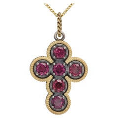 Red Rhodolite Vintage Kreuz 18 Karat und Silber zwei Ton in Italien gemacht