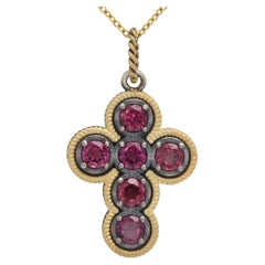 Cruz de rodolita roja vintage de 18 quilates y plata de dos tonos fabricada en Italia