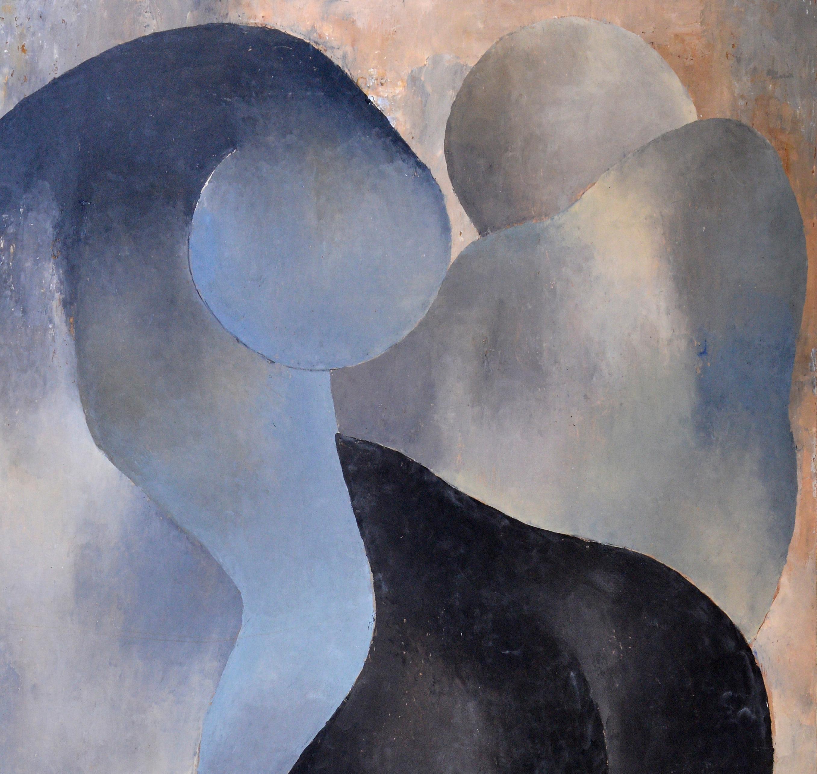 Jean Sanglar Grey, Blue, Black and White Painting 