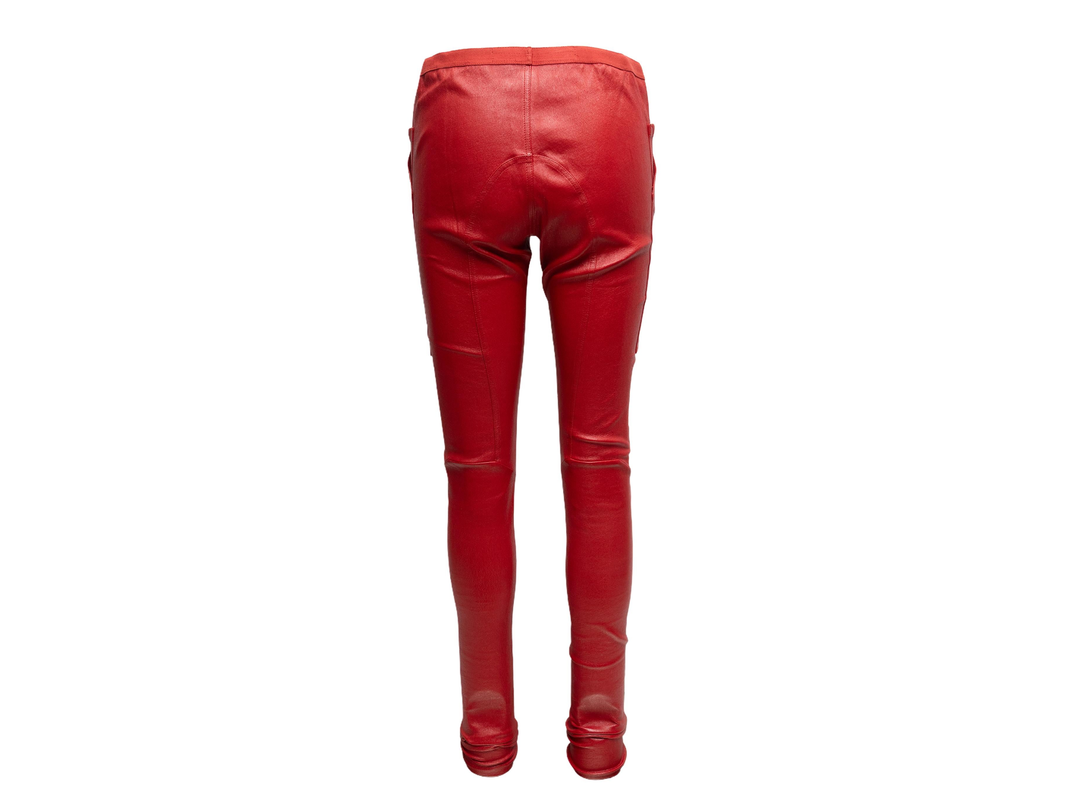 Rosso Leggings in pelle rossa di Rick Owens taglia US 8 in vendita