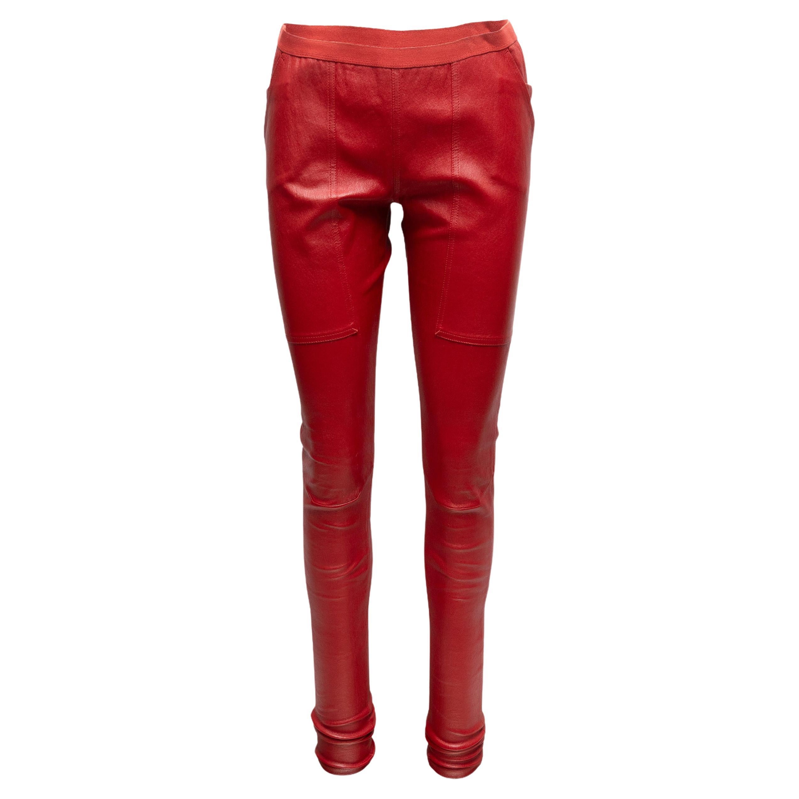Leggings in pelle rossa di Rick Owens taglia US 8
