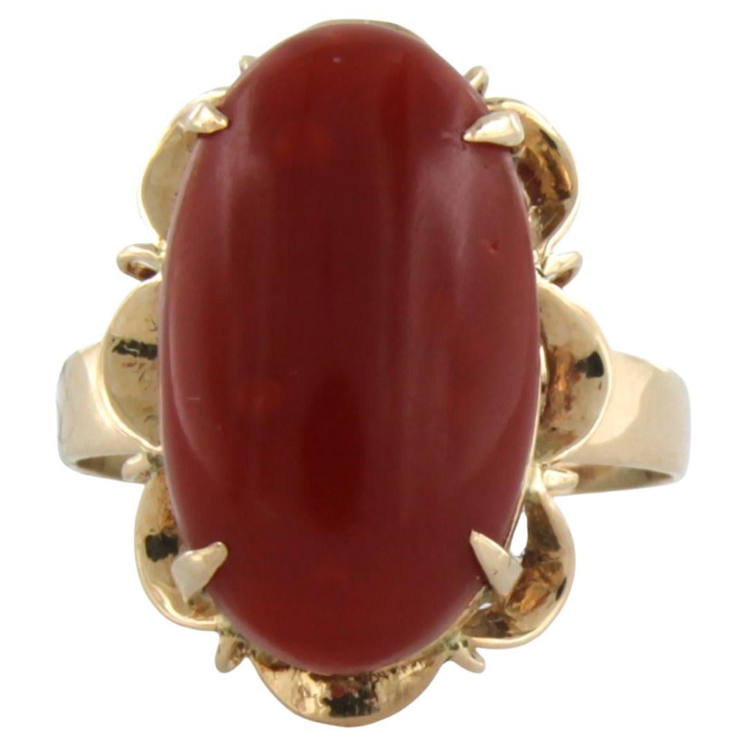 Pink gold ring with corallium rubrum 4.9 grams 10k gold