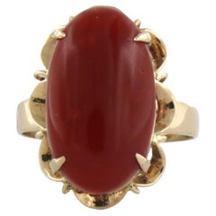Antique Pink gold ring with corallium rubrum 4.9 grams 10k gold