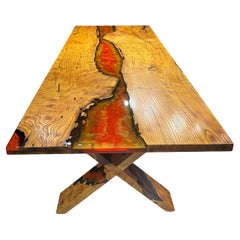 Red River Dining Table - Handcrafted Epoxy Resin Wood Table