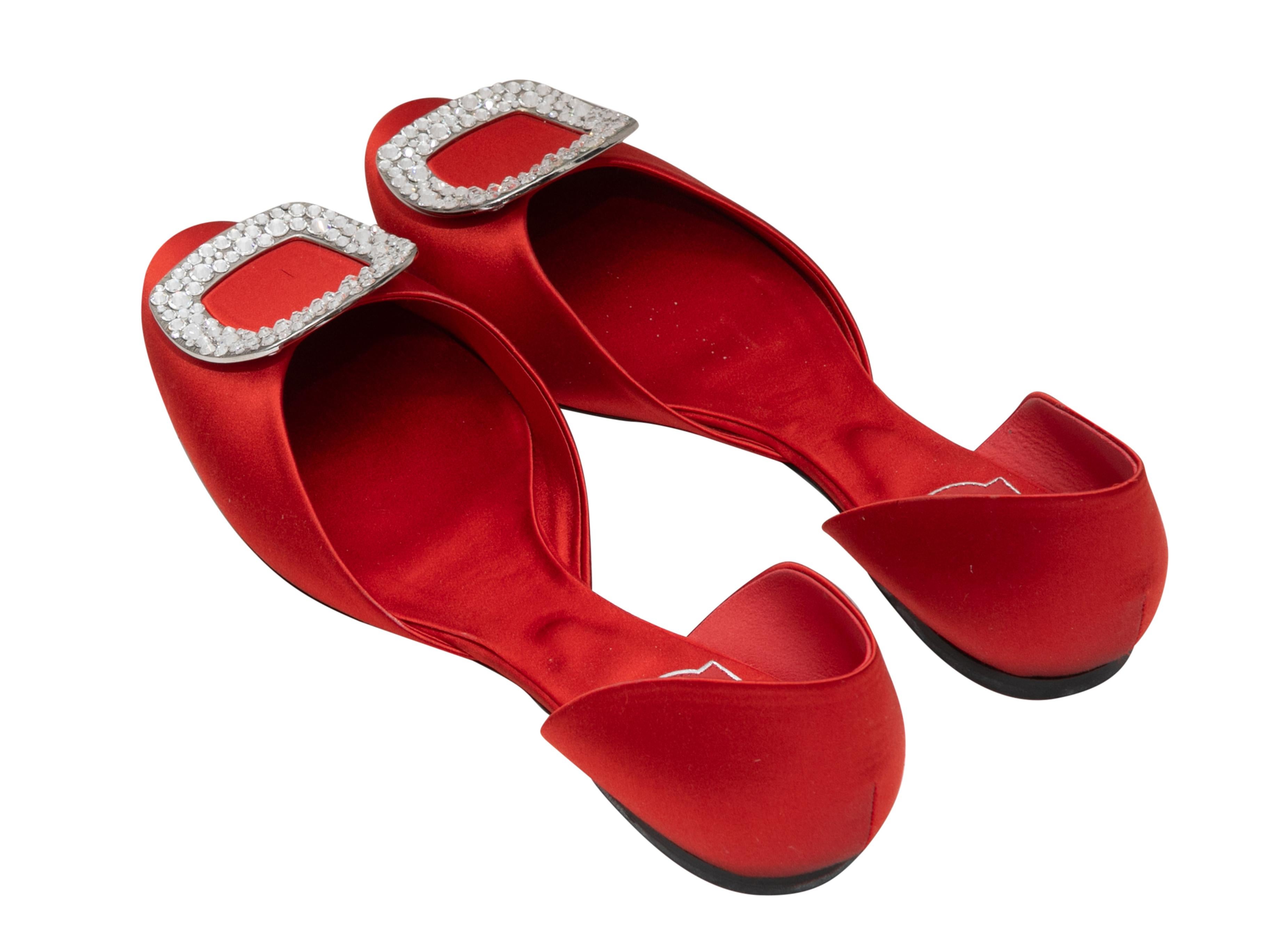 Red Roger Vivier Satin d'Orsay Buckle Flats Size 39 In Good Condition For Sale In New York, NY