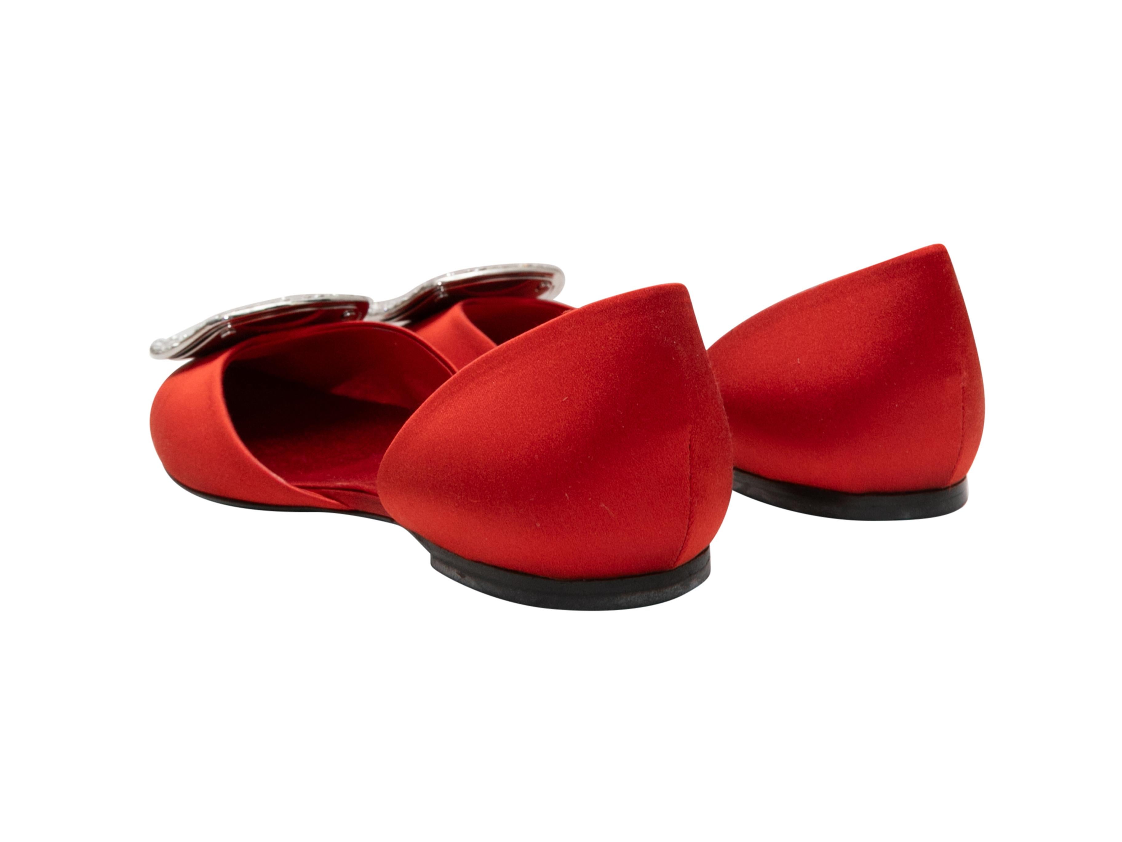 Women's Red Roger Vivier Satin d'Orsay Buckle Flats Size 39 For Sale