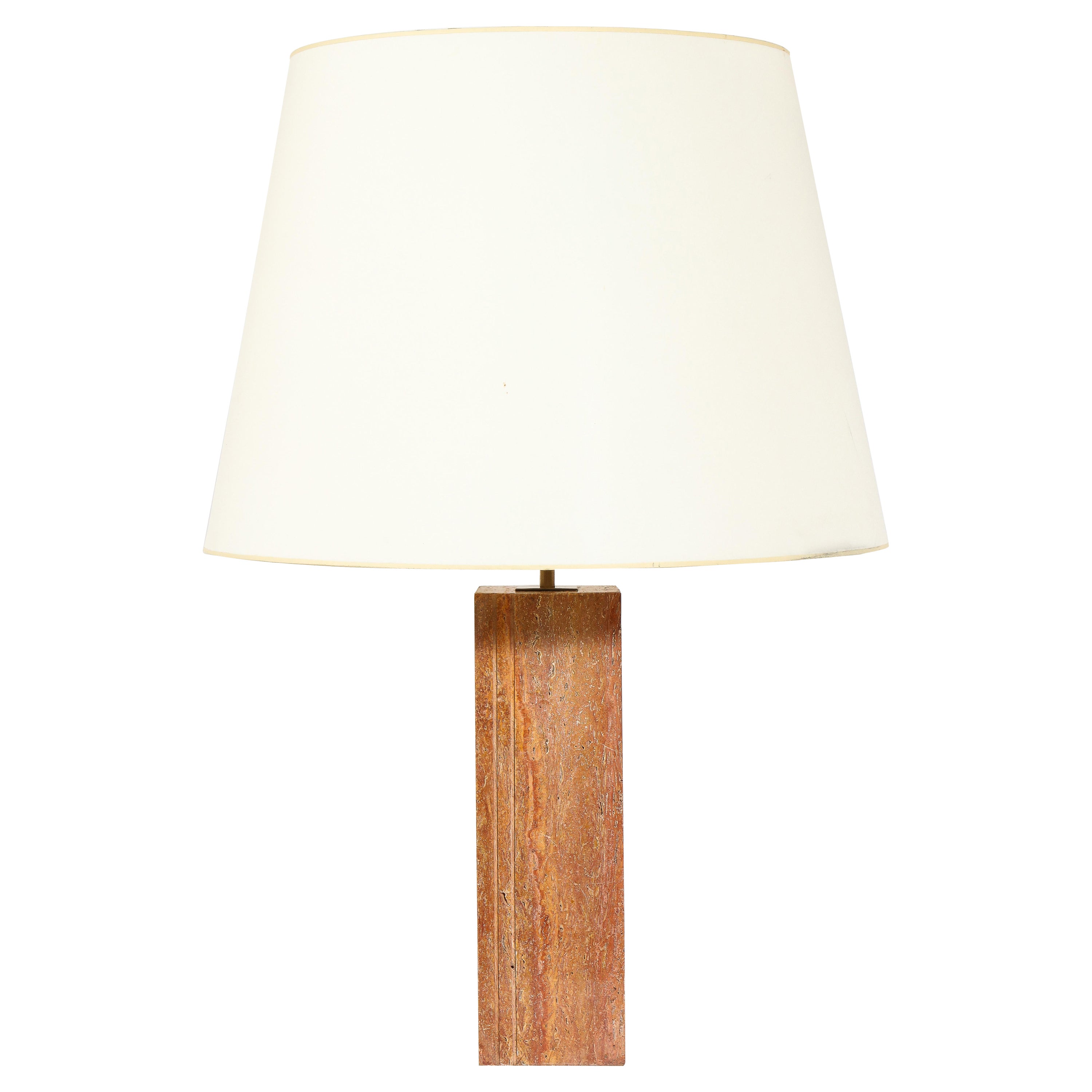Lampe de bureau en travertin romain rouge, Italie, années 1960