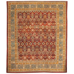 Red Room Size Antique Indian Amritsar Rug. Size: 10 ft 7 in x 12 ft 11 in 