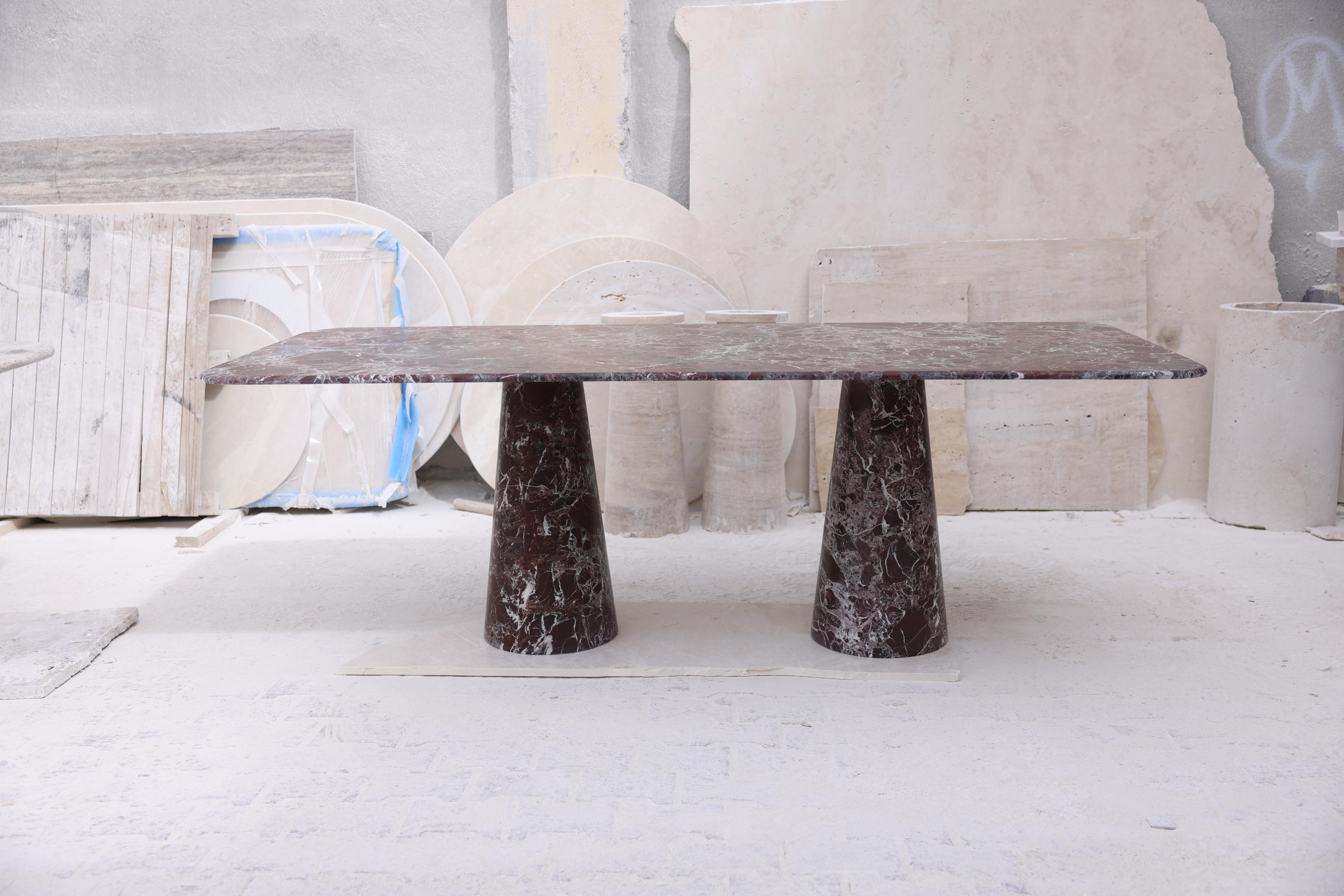 Mid-Century Modern Red Rosso Marble Rectangle Dining Table, in the Style of 1970 Angelo Mangiarotti For Sale