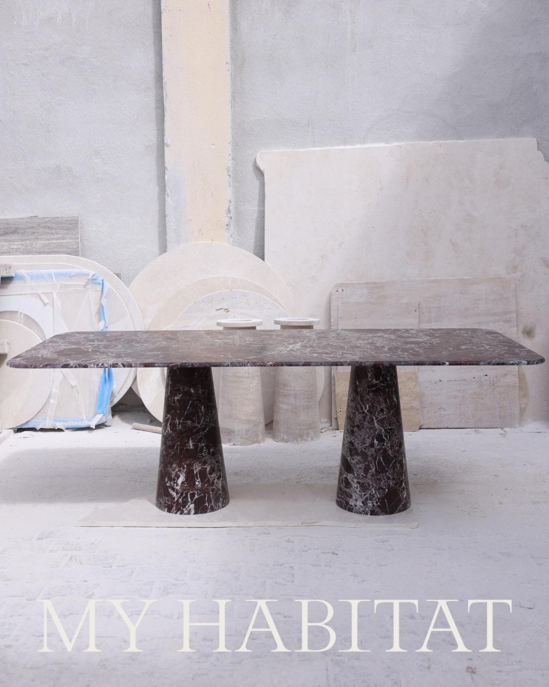 Travertine Red Rosso Marble Rectangle Dining Table, in the Style of 1970 Angelo Mangiarotti For Sale